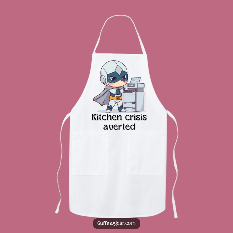 Funny Superhero Printer Crisis Apron: Hilarious Hero's Kitchen Tech Fail
