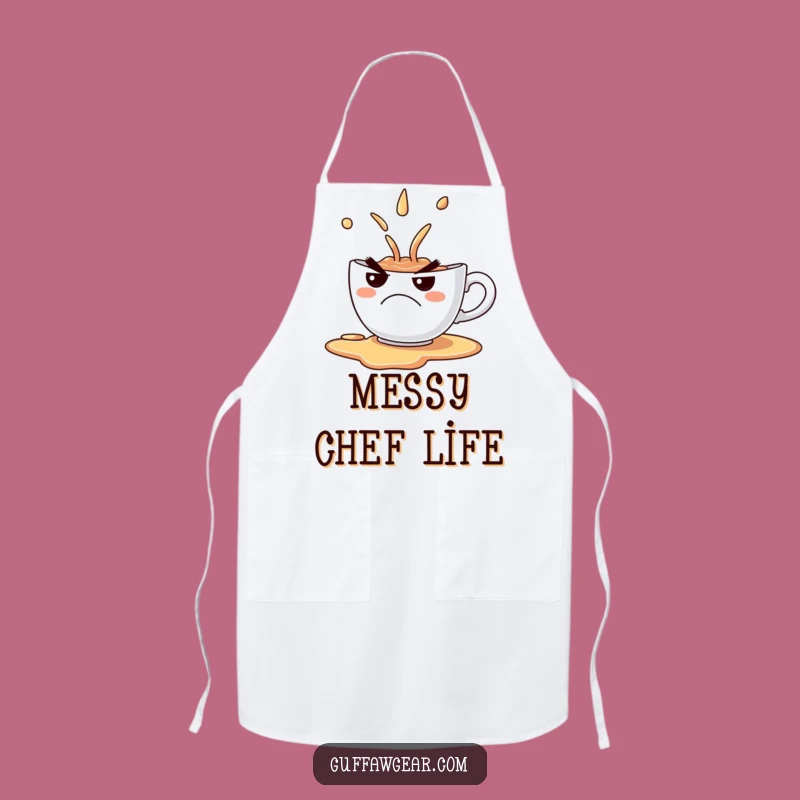 Funny Grumpy Teacup Spill Apron - Comical Frown Kitchen Wear Gift for Cooks