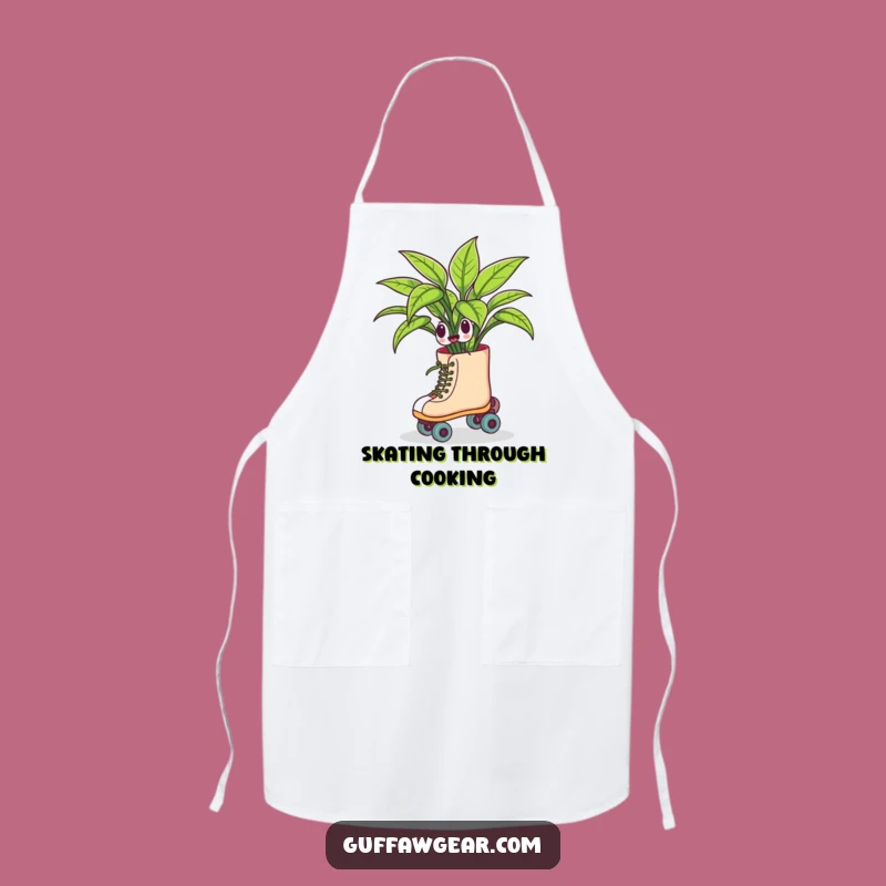 Funny Roller Skating Plant Apron: Humorous Kitchen Wear for Green Thumbs