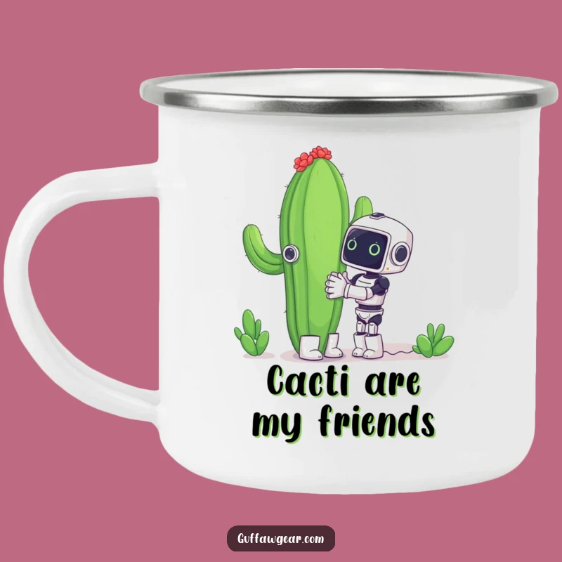 Funny Robot Cactus Hug Camping Mug - Adventure Fuelled by Laughter