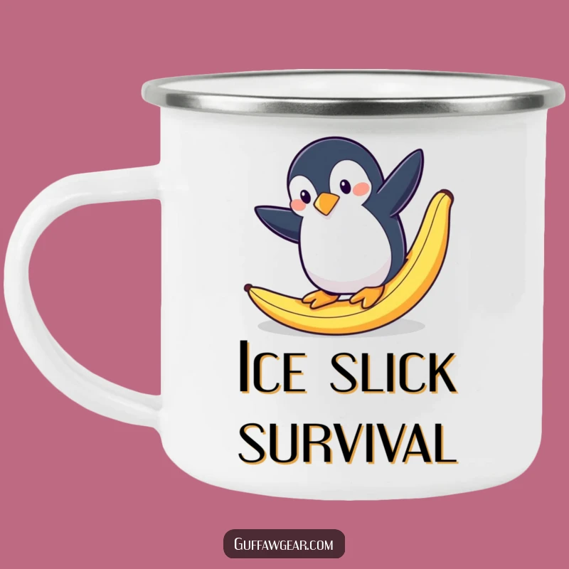 Funny Penguin Banana Slip Camping Mug: Dramatic Campfire Laughs, Outdoor Gift