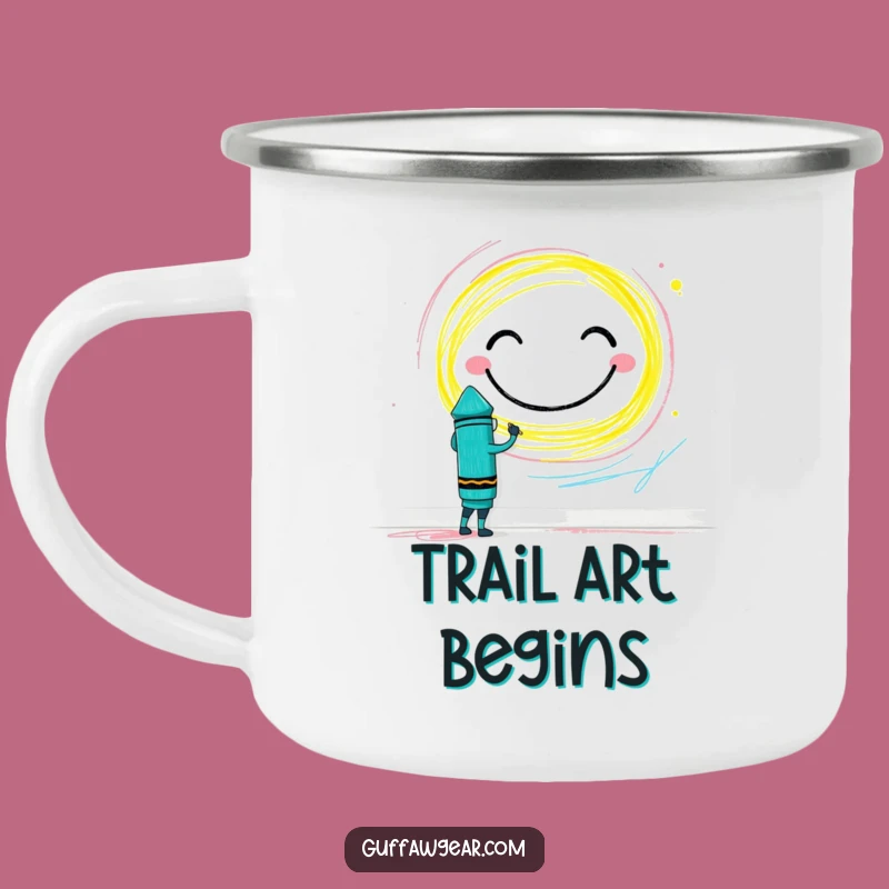 Funny Crayon Adventure Mug: Brave Smiley Face Campfire Companion