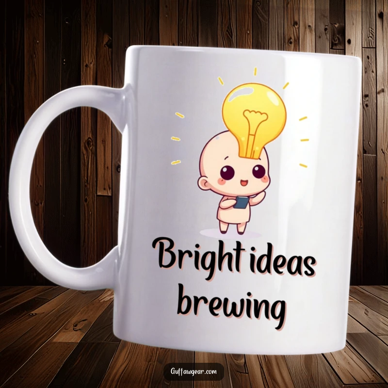 Funny character with a giant glowing lightbulb above head, representing a brilliant moment of inspiration and new ideas.