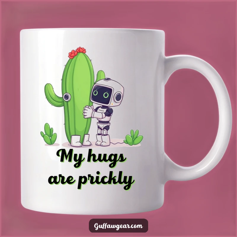 Funny Robot Cactus Hug Mug - Hilarious Gift for Tech & Plant Lovers