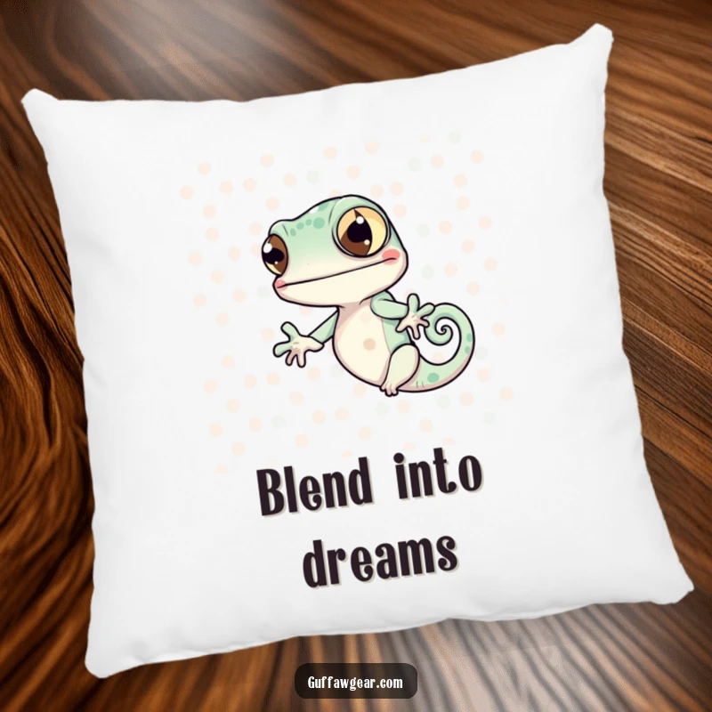 Funny Chameleon Pattern Pillow: A chameleon comically fails to match polka dots, a soft and humorous decorative item.