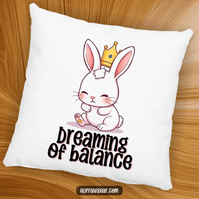 Funny Rabbit Pillow featuring a cute rabbit in a tiny crown, comically tripping over its ears, perfect for cozying up.