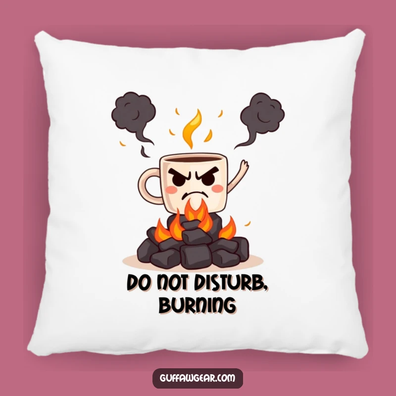 Funny Grumpy Mug Juggling Coals Pillow - Cozy Comfort with a Kick