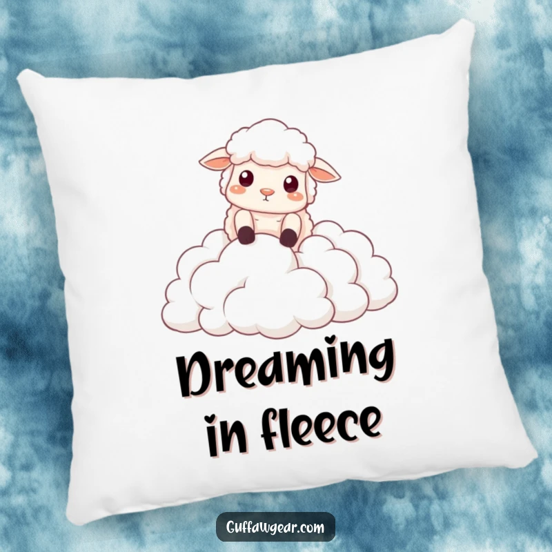 Funny pillow with a sheep dramatically descending into soft clouds, offering comfort and a humorous visual narrative for any space.