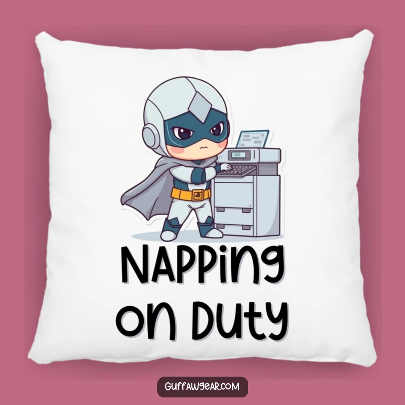 Funny Superhero Printer Jam Pillow: Comedic Hero Accent Cushion