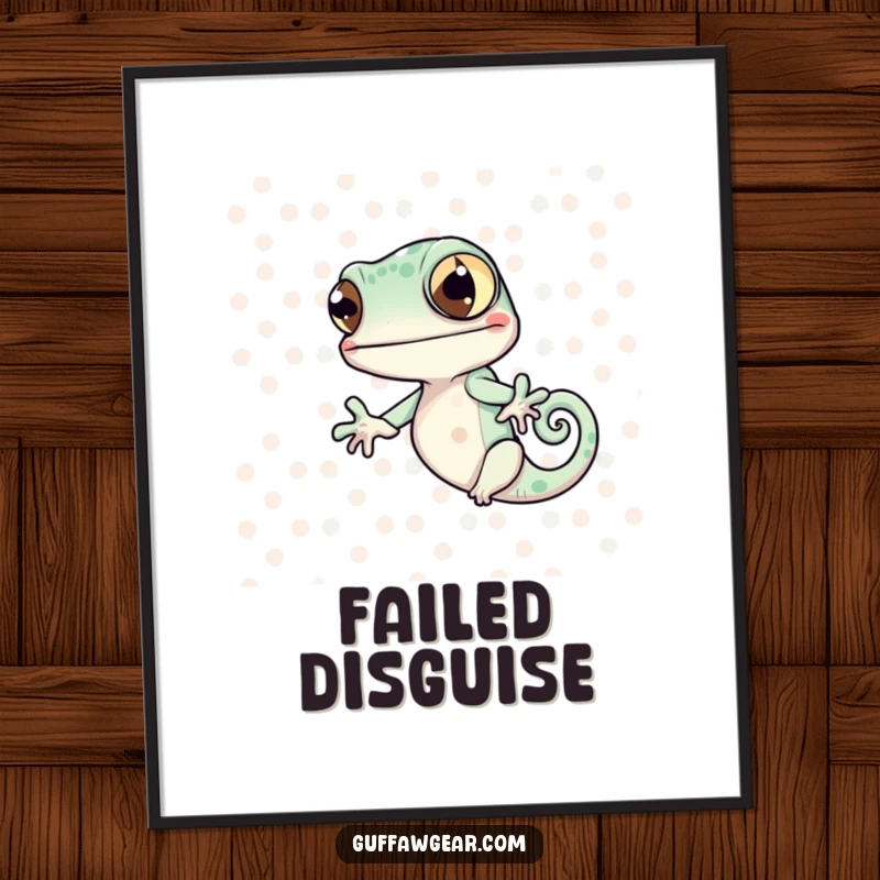 Funny Chameleon Blend Digital Art: A chameleon comically fails to match polka dots, a hilarious and unique printable artwork.
