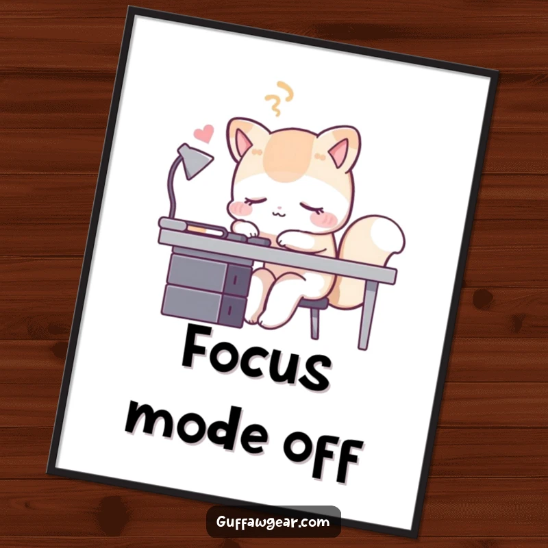 Funny sleeping fox digital art print, depicting a tired fox pretending to sleep at its workstation, adding humor to any digital display.