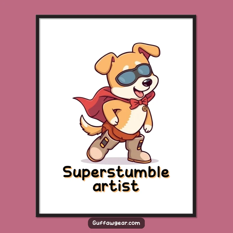 Funny Dog Superhero Tripping Digital Print - Instant Hilarious Wall Art Gift