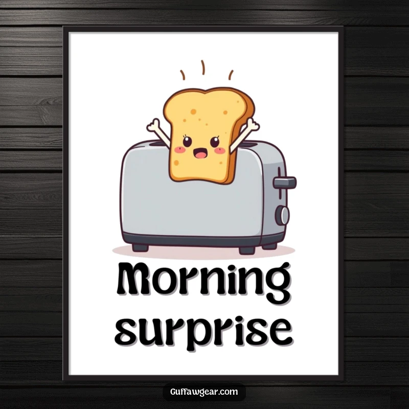 Funny Toast Digital Art Print: A startled piece of toast character leaping out of a toaster, adding humorous breakfast decor digitally.