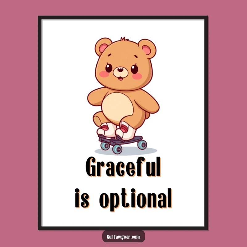 Funny Bear Roller Skating Digital Print: Wobbly Smiles, Instant Wall Art