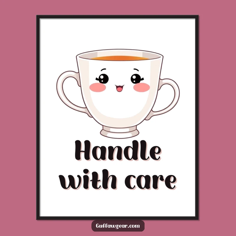Funny Teacup Handle Sip Digital Art: Adorable Face's Hilarious Struggle - Instant Gift