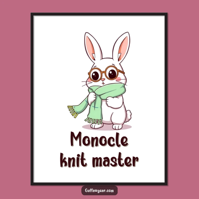 Funny Rabbit Monocle Knitting Digital Print - Instant Hilarious Wall Art Gift