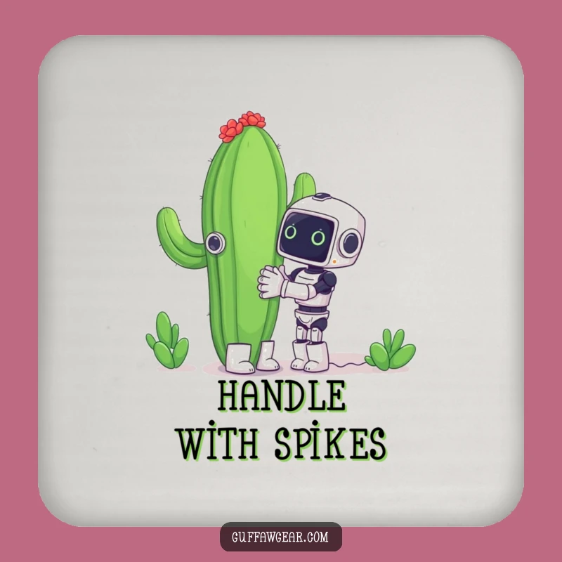Funny Robot Cactus Hug Drink Coaster - Protect Surfaces with Humor