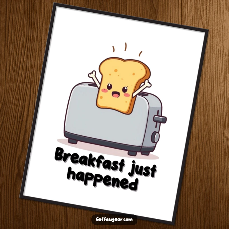 Funny Toast Poster: A startled piece of toast character leaping out of a toaster, adding humorous breakfast decor.