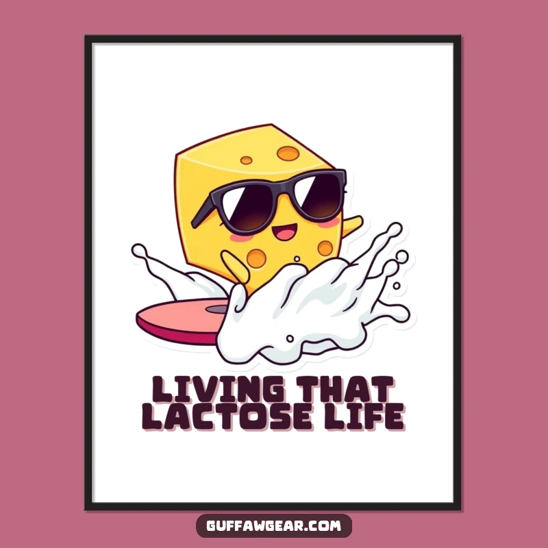 Funny Kawaii Cheese Poster: Hilarious Milk Wave Surf Art Print Gift