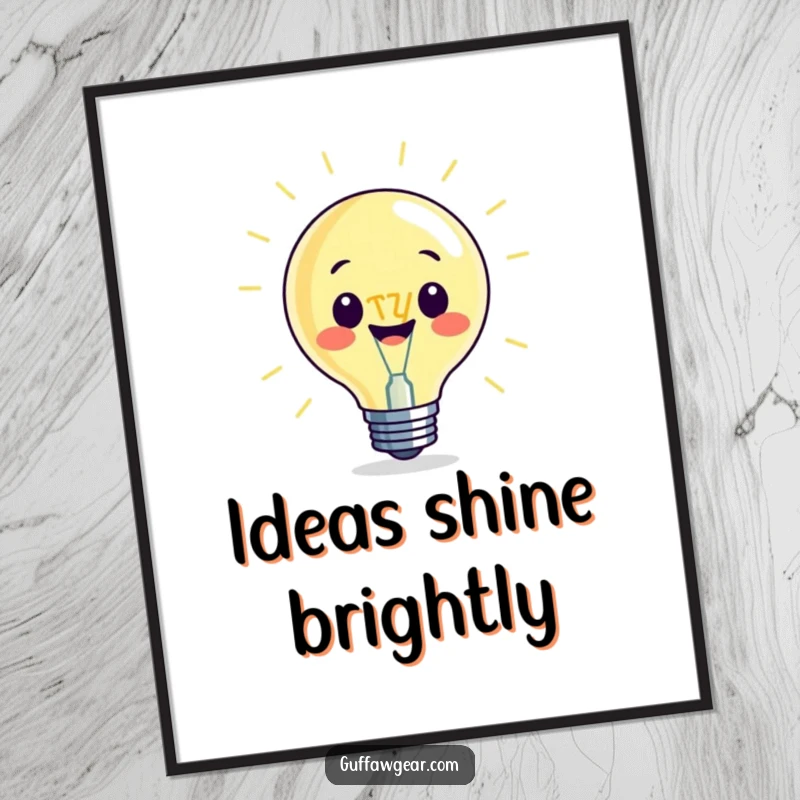 Funny poster featuring a beaming lightbulb character with an exaggerated, oversized filament, symbolizing bright ideas and humor.