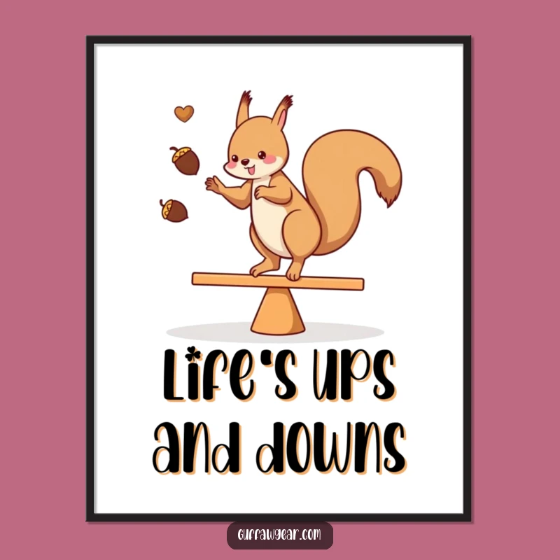 Funny Squirrel Acrobat Poster: Teeter-Totter Art Print Gift for Decor