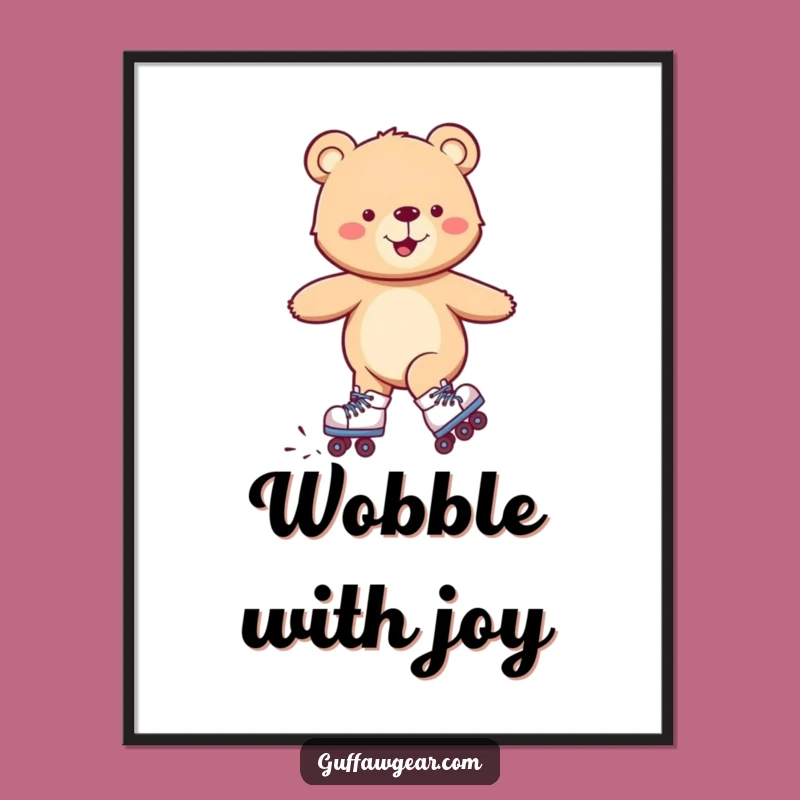 Funny Roller Bear Poster: Wobbly Skater Art Print Gift for Decor