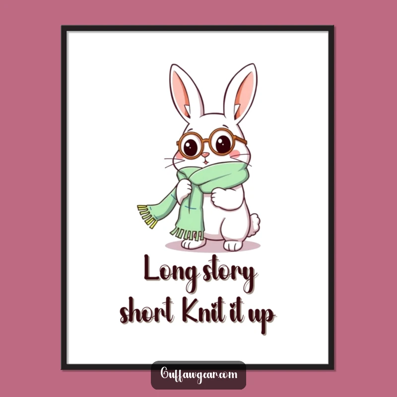 Free Printable Funny Rabbit Knitter Wall Art: Long Scarf Hobbyist Downloadable