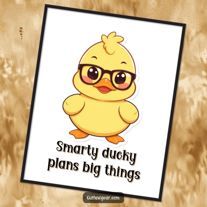 Funny Free Printable Wall Art: A mischievous rubber duck wearing tiny spectacles is seen plotting, adding a humorous and intelligent touch.