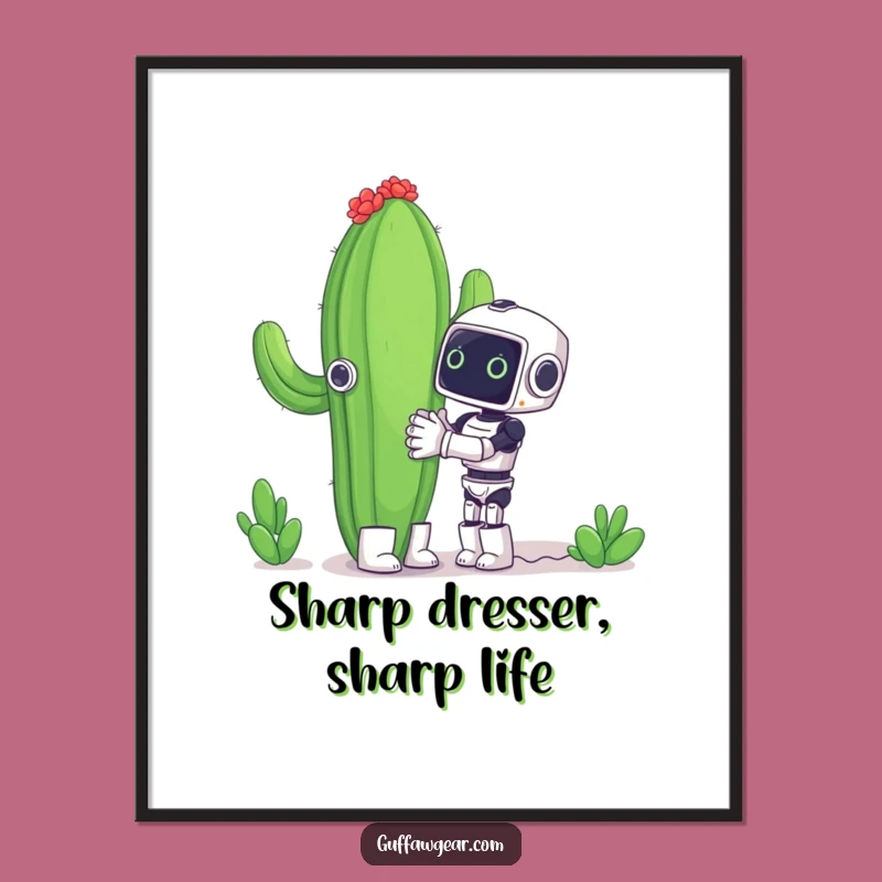 Funny Free Printable Robot Cactus Art, Whimsical Downloadable Wall Decor