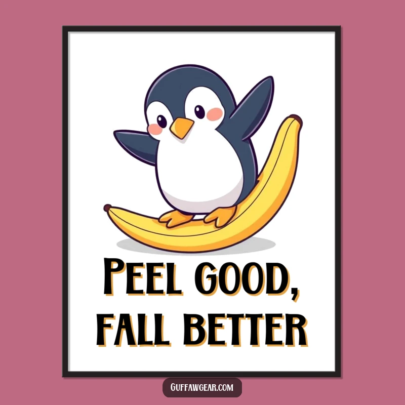 Funny Free Printable Wall Art: Penguin's Banana Peel Mishap - Downloadable Decor!