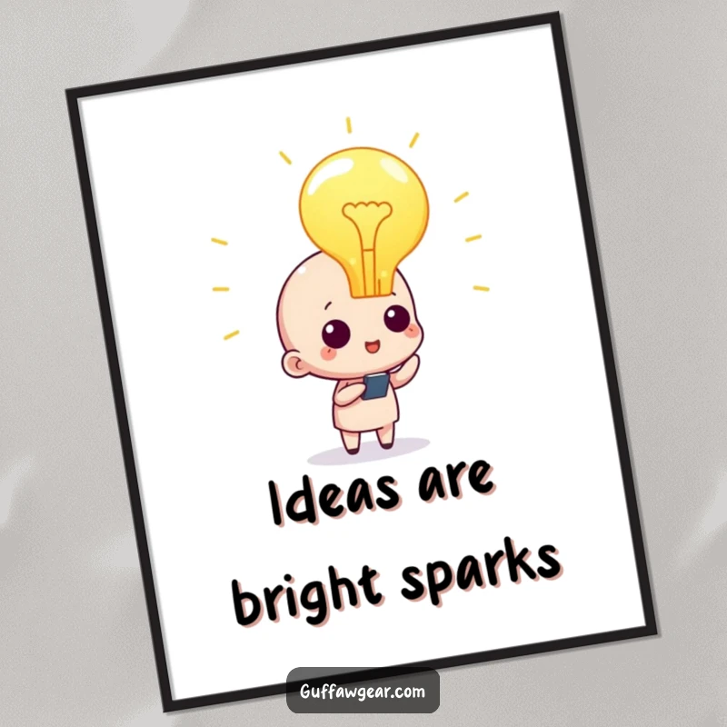 Funny Free Printable Wall Art depicting a character with a giant illuminated lightbulb, signifying inspiration, a unique downloadable art piece.