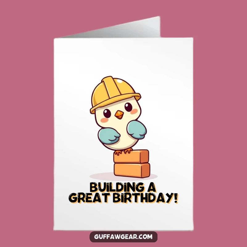 Free Printable Birthday Card: Funny Bird Builder Wobbling Brick Fun Downloadable Gift