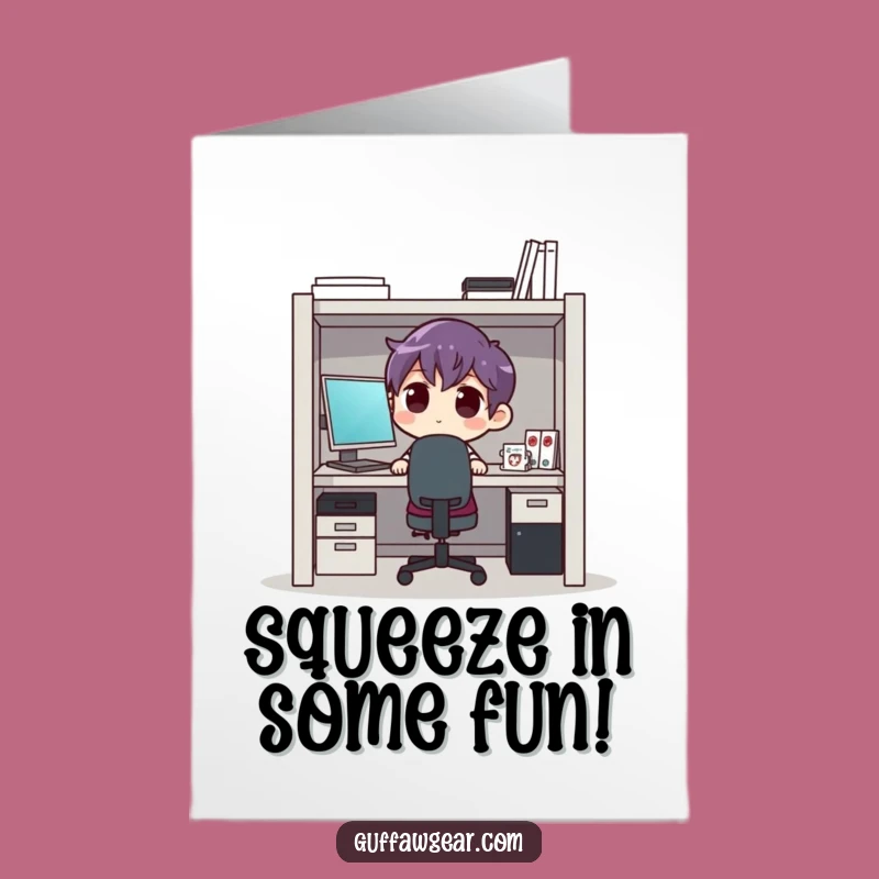 Free Printable Funny Birthday Card: Cramped Cubicle Character for a Relatable Downloadable Gift