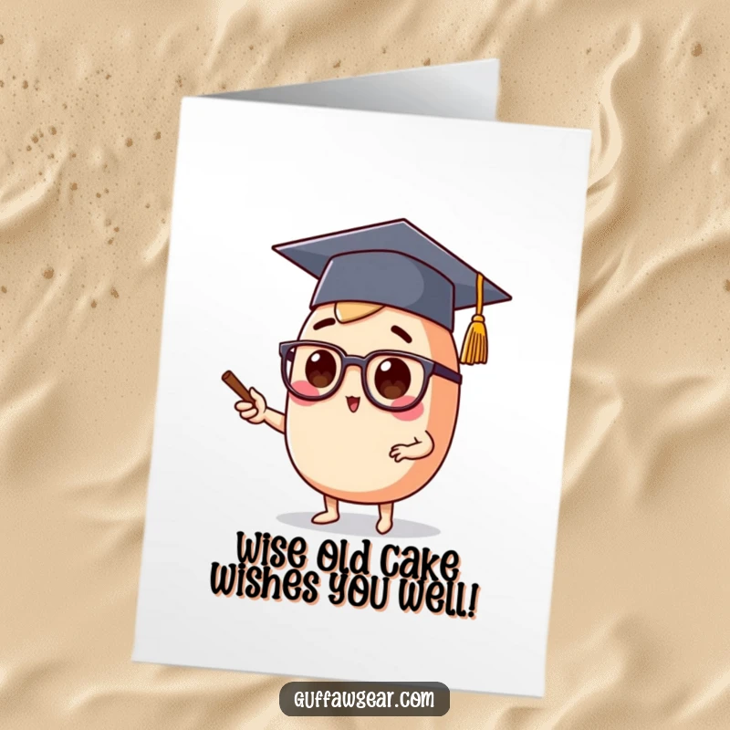 Funny Free Printable Birthday Card: Food character in grad cap and specs, lecturing playfully about birthday treats.