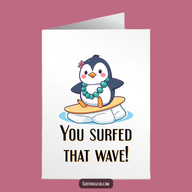 Free Printable Congrats Card: Humorous Penguin Surfer Downloadable Gift