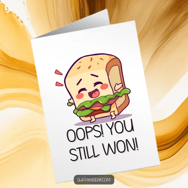 Funny Free Printable Congratulations Card: Talking sandwich character takes a tumble, bringing comedic relief to congratulations.
