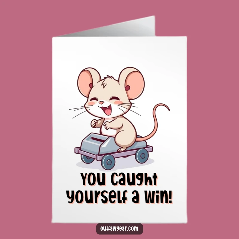 Free Printable Congrats Card: Mouse's Risky Win, Funny DIY Downloadable Gift
