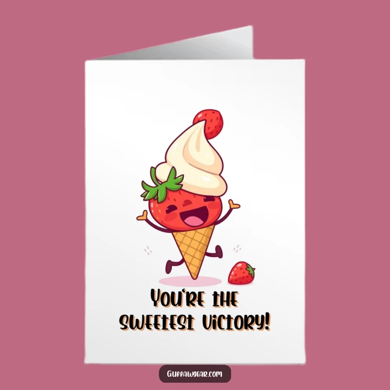 Free Printable Congrats Card: Strawberry Chase, Funny Dessert Duo, Downloadable Gift!