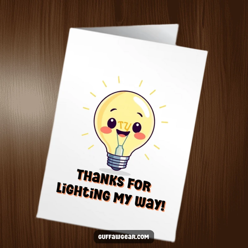 Funny Free Printable Thank You Card: A happy lightbulb character with a massive filament glows brilliantly.