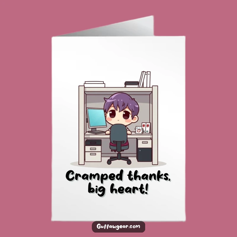 Free Printable Thank You Card: Cramped Cubicle Character for a Squeezed Downloadable Gift