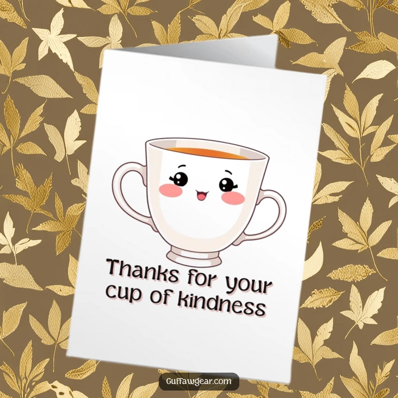 Funny Free Printable Thank You Card: A teacup with a face trying to drink its handle, saying thanks.