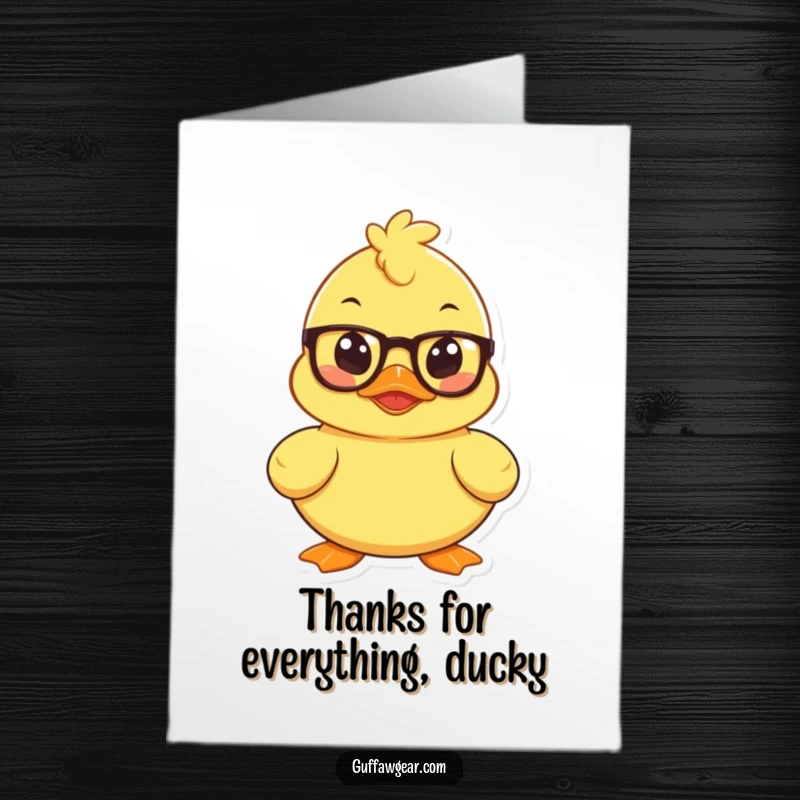 Funny Free Printable Thank You Card: A mischievous rubber duck with spectacles is plotting, conveying a smart and funny thank you.