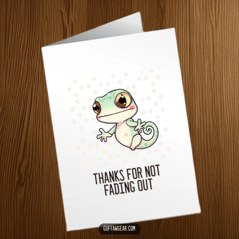 Funny Free Printable Thank You Card: Chameleon failing to blend with polka dots, a funny downloadable gift.