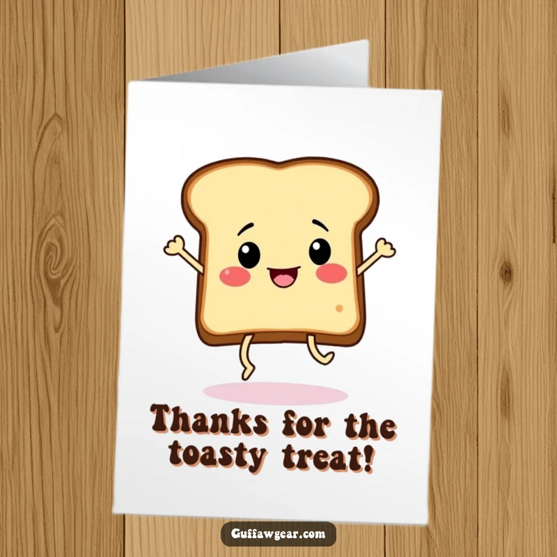 Funny free printable thank you card: a slice of toast with legs is enthusiastically dancing, conveying thanks with energy.