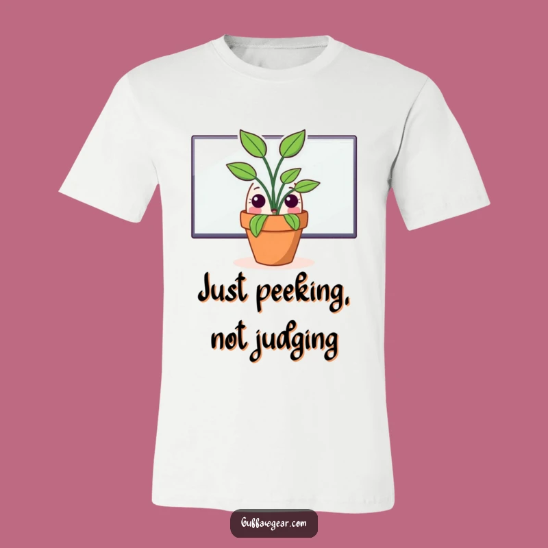 Funny Potted Plant Peeking T-Shirt - Hilarious Office Humor Tee for Gamers