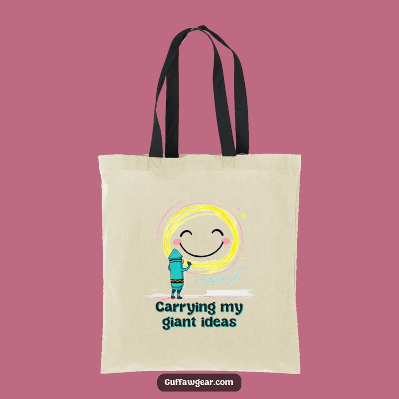 Funny Crayon Art Tote Bag: Brave Smiley Face Carry-All for Creatives