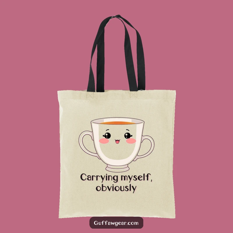 Funny Teacup Handle Sip Tote Bag: Carry Your Laughs with This Adorable Face - Handy Gift